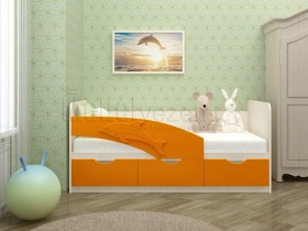 Дельфин-3 Кровать детская 3 ящика без ручек 1.6 Оранжевый глянец в Норильске - norilsk.katalogmebeli.com | фото 1