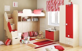 Детская комната Бэрри (Бежевый/Красный/корпус Клен) в Норильске - norilsk.katalogmebeli.com | фото