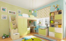 Детская комната Эппл (Зеленый/Белый/корпус Клен) в Норильске - norilsk.katalogmebeli.com | фото 2