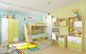 Детская комната Эппл (Зеленый/Белый/корпус Клен) в Норильске - norilsk.katalogmebeli.com | фото 3