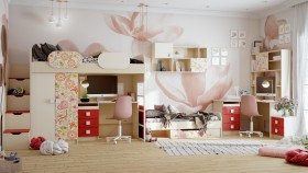 Детская комната Ретвит (Бежевый/Красный/корпус Клен) в Норильске - norilsk.katalogmebeli.com | фото 3