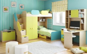 Детская комната Смайли (Желтый/Голубой/Зеленый/корпус Клен) в Норильске - norilsk.katalogmebeli.com | фото 2