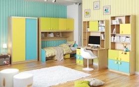 Детская комната Смайли (Желтый/Голубой/Зеленый/корпус Клен) в Норильске - norilsk.katalogmebeli.com | фото 3