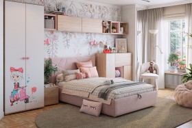 Комплект детской мебели Алина К2 Дуб мария/белый/нежно-розовый велюр в Норильске - norilsk.katalogmebeli.com | фото 1