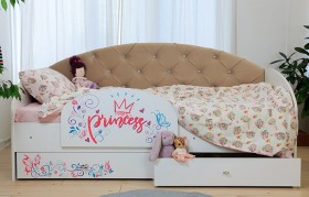 Кровать детская Эльза с бортиком Принцесса Белый/Бежевый в Норильске - norilsk.katalogmebeli.com | фото