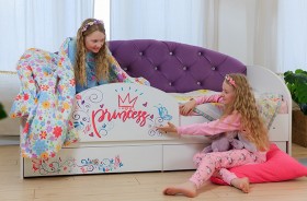 Кровать детская Эльза с бортиком Принцесса Белый/Фиолетовый в Норильске - norilsk.katalogmebeli.com | фото