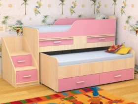 Кровать детская Лесики двухместная 1.8  Дуб молочный/Розовый в Норильске - norilsk.katalogmebeli.com | фото