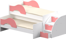 Кровать детская Матрешка выкатная с лестницей  Белый/Розовый в Норильске - norilsk.katalogmebeli.com | фото
