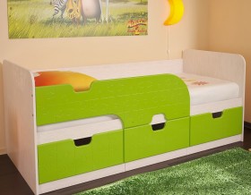 Кровать детская Минима 1,86м с ящиками (дуб атланта/лайм глянец) в Норильске - norilsk.katalogmebeli.com | фото