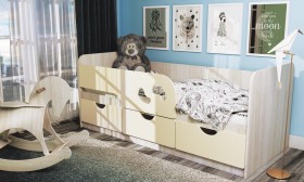 Кровать детская Минима Лего 1,86м с ящиками (дуб атланта/крем) в Норильске - norilsk.katalogmebeli.com | фото