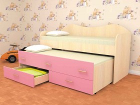 Кровать детская Нимфа двухместная 2.0 Дуб молочный/Розовый в Норильске - norilsk.katalogmebeli.com | фото