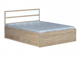 Кровать двойная с ящиками 1600-2 без матраса (прямые спинки) Дуб Сонома в Норильске - norilsk.katalogmebeli.com | фото