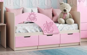 Кровать Юниор-3 ((мульт) розовый металл/дуб беленый) в Норильске - norilsk.katalogmebeli.com | фото