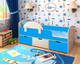 Кровать Малыш-мини с бортиком Дуб молочный/Голубой в Норильске - norilsk.katalogmebeli.com | фото