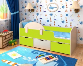 Кровать Малыш-мини с бортиком Дуб молочный/Лайм в Норильске - norilsk.katalogmebeli.com | фото