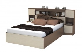 Кровать с прикроватным блоком КР 552 Спальня Basya (шимо темный/шимо светлый) в Норильске - norilsk.katalogmebeli.com | фото