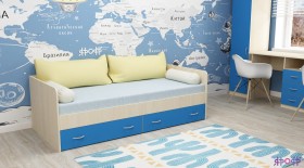 Кровать с выкатными ящиками Дуб молочный/Голубой в Норильске - norilsk.katalogmebeli.com | фото