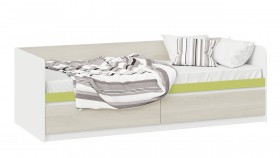 Кровать «Сканди» с 2 ящиками Дуб Гарден/Белый/Зеленый в Норильске - norilsk.katalogmebeli.com | фото