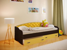 Кровать Софа-7 с мягкой спинкой (800х1900) Венге/Желтый в Норильске - norilsk.katalogmebeli.com | фото