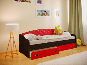 Кровать Софа-7 с мягкой спинкой (800х1900) Венге/Красный в Норильске - norilsk.katalogmebeli.com | фото