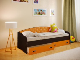 Кровать Софа-7 с мягкой спинкой (800х1900) Венге/Оранжевый в Норильске - norilsk.katalogmebeli.com | фото