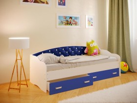 Кровать Софа-8 с мягкой спинкой со стразами (900х2000) Белый/Синий в Норильске - norilsk.katalogmebeli.com | фото