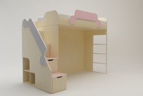 Кровать второй ярус с лестницей Грэйси (Розовый/Серый/корпус Клен) в Норильске - norilsk.katalogmebeli.com | фото 2