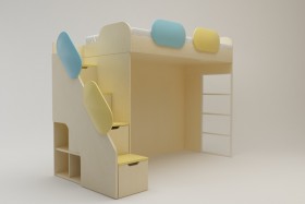 Кровать Смайли (второй ярус с лестницей/Желтый/Зеленый/Клен) в Норильске - norilsk.katalogmebeli.com | фото