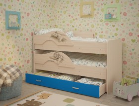 Кровать выкатная Радуга-Сафари детская 1600 Млечный дуб/Голубой в Норильске - norilsk.katalogmebeli.com | фото