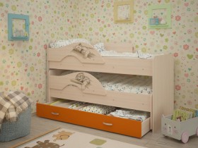 Кровать выкатная Радуга-Сафари детская 1600 Млечный дуб/Оранжевый в Норильске - norilsk.katalogmebeli.com | фото
