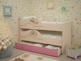 Кровать выкатная Радуга-Сафари детская 1600 Млечный дуб/Розовый в Норильске - norilsk.katalogmebeli.com | фото 1