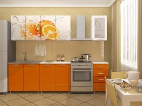 Кухонный гарнитур 1,8м Апельсин (Белый/Оранжевый металлик/Фотопечать апельсин) в Норильске - norilsk.katalogmebeli.com | фото