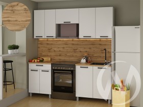 Кухня Кьяра 2.0 м с окапом (белый/карбон фарфор/26мм/дуб вотан) в Норильске - norilsk.katalogmebeli.com | фото 1