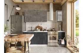 Кухонный гарнитур Нувель 1800мм белый/бетон коричневый/бетон черный в Норильске - norilsk.katalogmebeli.com | фото