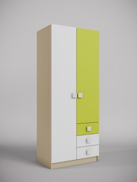 Шкаф 2-х створчатый с ящиками Эппл (Зеленый/Белый/корпус Клен) в Норильске - norilsk.katalogmebeli.com | фото