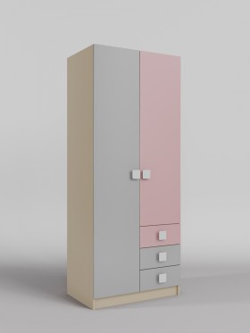 Шкаф 2-х створчатый с ящиками Грэйси (Розовый/Серый/корпус Клен) в Норильске - norilsk.katalogmebeli.com | фото