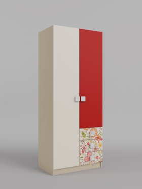 Шкаф 2-х створчатый с ящиками Ретвит (Бежевый/Красный/корпус Клен) в Норильске - norilsk.katalogmebeli.com | фото