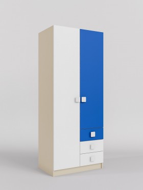 Шкаф 2-х створчатый с ящиками Скай (Синий/Белый/корпус Клен) в Норильске - norilsk.katalogmebeli.com | фото