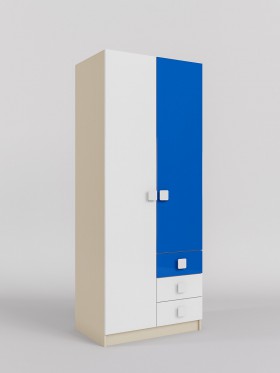 Шкаф 2-х створчатый с ящиками Скай люкс (Синий/Белый/корпус Клен) в Норильске - norilsk.katalogmebeli.com | фото