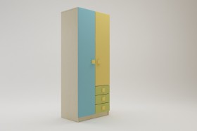 Шкаф 2-х створчатый с ящиками Смайли (Желтый/Голубой/Зеленый/корпус Клен) в Норильске - norilsk.katalogmebeli.com | фото