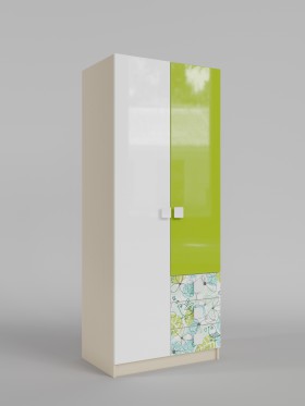Шкаф 2-х створчатый с ящиками Твит (Белый/Зеленый/корпус Клен) в Норильске - norilsk.katalogmebeli.com | фото