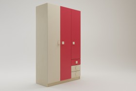 Шкаф 3-х створчатый с ящиками Бэрри (Бежевый/Красный/корпус Клен) в Норильске - norilsk.katalogmebeli.com | фото