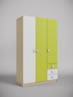 Шкаф 3-х створчатый с ящиками Эппл (Зеленый/Белый/корпус Клен) в Норильске - norilsk.katalogmebeli.com | фото