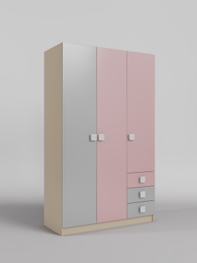 Шкаф 3-х створчатый с ящиками Грэйси (Розовый/Серый/корпус Клен) в Норильске - norilsk.katalogmebeli.com | фото