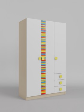 Шкаф 3-х створчатый с ящиками Клаксон без машинок (Белый/корпус Клен) в Норильске - norilsk.katalogmebeli.com | фото
