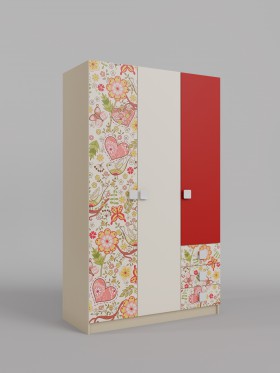 Шкаф 3-х створчатый с ящиками Ретвит (Бежевый/Красный/корпус Клен) в Норильске - norilsk.katalogmebeli.com | фото