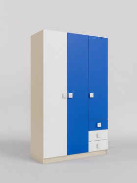 Шкаф 3-х створчатый с ящиками Скай (Синий/Белый/корпус Клен) в Норильске - norilsk.katalogmebeli.com | фото