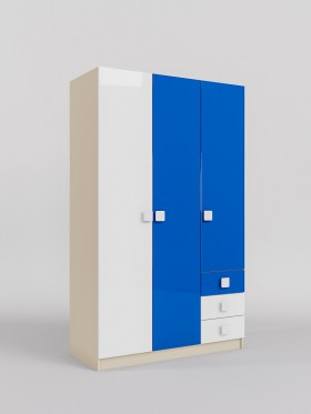 Шкаф 3-х створчатый с ящиками Скай люкс (Синий/Белый/корпус Клен) в Норильске - norilsk.katalogmebeli.com | фото