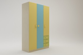 Шкаф 3-х створчатый с ящиками Смайли (Желтый/Голубой/Зеленый/корпус Клен) в Норильске - norilsk.katalogmebeli.com | фото