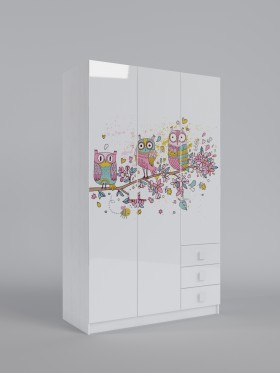 Шкаф 3-х створчатый с ящиками Совушки (Белый/корпус Выбеленное дерево) в Норильске - norilsk.katalogmebeli.com | фото